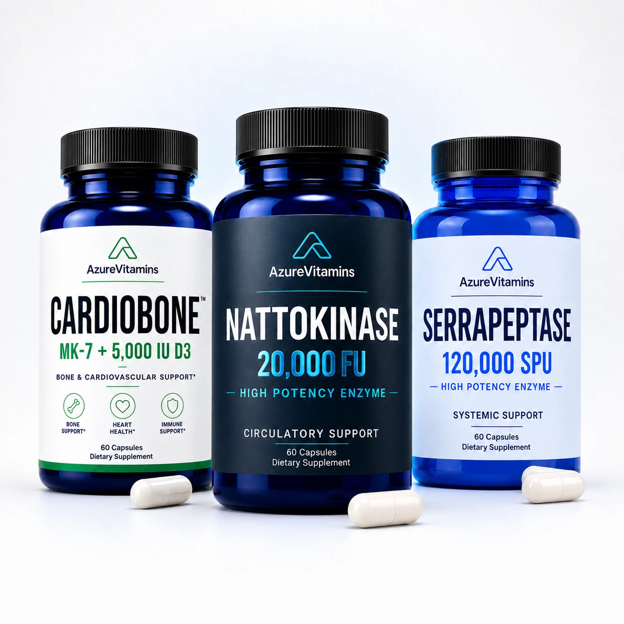 Longevity Essentials Stack | Nattokinase 20,000 FU + Serrapeptase 120,000 SPU + CardioBone™ K2 + D3