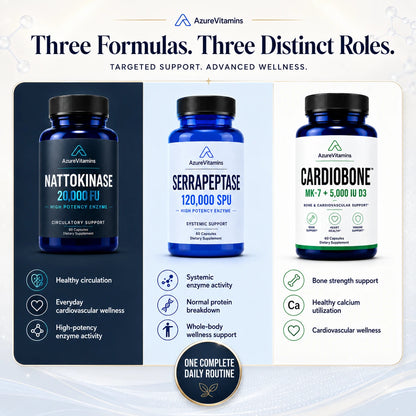 Longevity Essentials Stack | Nattokinase 20,000 FU + Serrapeptase 120,000 SPU + CardioBone™ K2 + D3