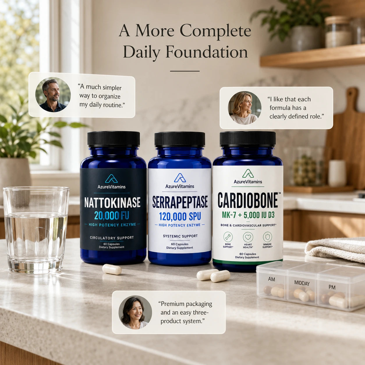 Longevity Essentials Stack | Nattokinase 20,000 FU + Serrapeptase 120,000 SPU + CardioBone™ K2 + D3