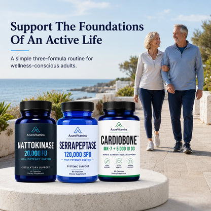 Longevity Essentials Stack | Nattokinase 20,000 FU + Serrapeptase 120,000 SPU + CardioBone™ K2 + D3