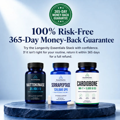 Longevity Essentials Stack | Nattokinase 20,000 FU + Serrapeptase 120,000 SPU + CardioBone™ K2 + D3