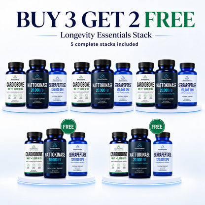 Longevity Essentials Stack | Nattokinase 20,000 FU + Serrapeptase 120,000 SPU + CardioBone™ K2 + D3