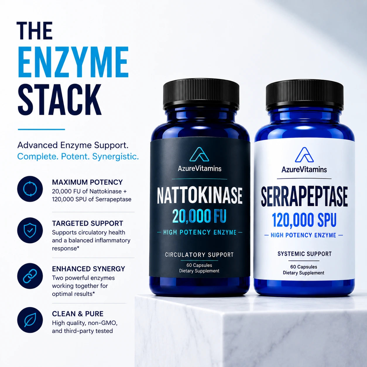 The Enzyme Stack | Nattokinase 20,000 FU + Serrapeptase 120,000 SPU